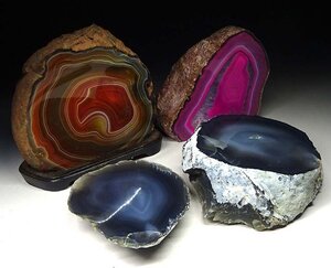 緑屋ss■ 瑪瑙 メノウ 天然石 飾り石 4点 飾り台付 原石 i9/8-6062/30-6#100