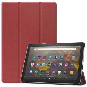 amazon Fire HD 10 2021 / Fire HD 10 Plus タブレットケース カバー スタンド機能 PUレザーケース ワインレッド