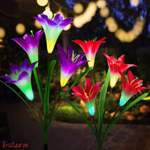 ソーラーライト 百合の花デザイン2本セット 7色のカラフルで鮮やかな光 お洒落ガーデンライト 野外ライト お庭 インテリア 雰囲気作り_画像1