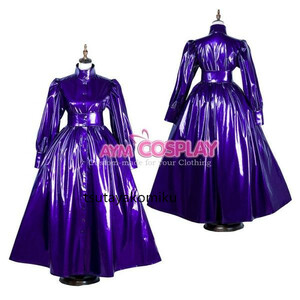 高品質 新作 オリジナルメイド服 パープル/紫 光沢サテンに生地 コスプレ衣装
