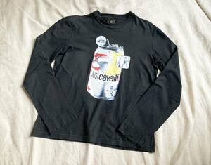  Vintage rare Just Cavalli Just kavali can logo design print long sleeve cotton cut and sewn T-shirt M black black *8