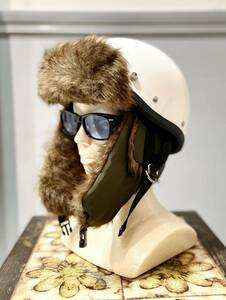バイカーズボンバーキャップフライトキャップ防寒帽子 飛行帽 チョッパーボバー ホットロッドハーレー アウトドア冬のツーリング好きに