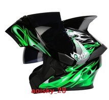 フリップアップ ダブルレンズ バイク ジェット ヘルメット フルフェイスヘルメット 内蔵サングラス　サイズ選択可　緑 SI-01　XXLサイズ_画像2