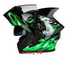 フリップアップ ダブルレンズ バイク ジェット ヘルメット フルフェイスヘルメット 内蔵サングラス　サイズ選択可　緑 SI-01　XXLサイズ_画像4