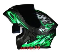 フリップアップ ダブルレンズ バイク ジェット ヘルメット フルフェイスヘルメット 内蔵サングラス　サイズ選択可　緑 SI-01　XXLサイズ_画像3