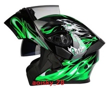 フリップアップ ダブルレンズ バイク ジェット ヘルメット フルフェイスヘルメット 内蔵サングラス　サイズ選択可　緑 SI-01　XXLサイズ_画像1