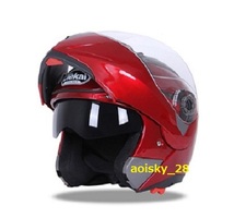 フリップアップ式 ダブルレンズ ジェットヘルメット ダブルシールド フルフェイスヘルメット ◆M～XXLサイズ選択可能 　赤_画像3
