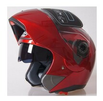 フリップアップ式 ダブルレンズ ジェットヘルメット ダブルシールド フルフェイスヘルメット ◆M～XXLサイズ選択可能 　赤_画像1