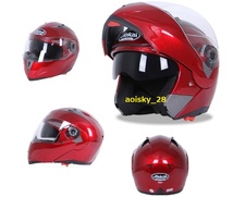 フリップアップ式 ダブルレンズ ジェットヘルメット ダブルシールド フルフェイスヘルメット ◆M～XXLサイズ選択可能 　赤_画像2