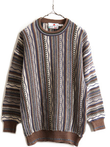 90s ■ FLORENCE TRICOT 3D 立体編み 長袖 コットン アクリル ニット セーター ( メンズ L )古着 90年代 オールド 長袖ニット 長袖セーター