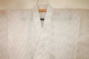 壱金3798 遠州織綿麻透かししじら織 男着物単衣 裄70丈140К白地の五月雨縞 新品