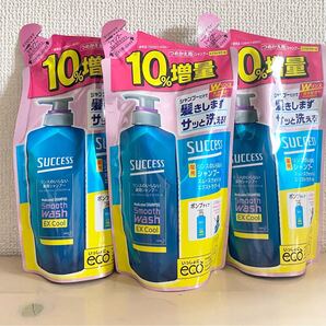 花王 サクセス 薬用リンスのいらないシャンプー スムースウォッシユ エクストラクール 10%増量 詰替3袋