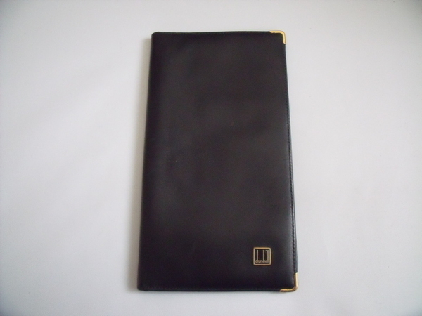 $ 美品 $◆ dunhill ◆ ダンヒル ◆ 本革 レザー素材 ・ 2つ折 長財布 札入れ 小切手入れ◆ ロゴプレート◆ 黒 ブラック系◆ 送料無料!