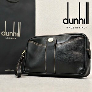 相場価格￥67,900- 美品 イタリア製 dunhill ダンヒル 牛革 オールレザー セカンドバッグ ブラック 黒 クラッチ ハンドストラップ メンズ