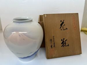 花瓶 有田焼 深川製磁 官窯染付 花生 アンティーク レトロ ヴィンテージ コレクション 富士山 生花 壺 宮内庁御用達
