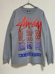 [ б/у одежда ]STUSSY футболка с длинным рукавом world Tour glateM Surf man Crown ссылка Logo la старт лев s tuck Logo 