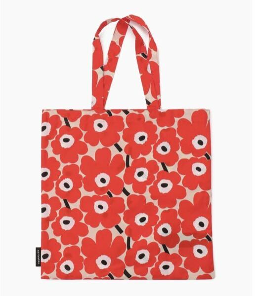 新品 marimekko マリメッコ Unikko ウニッコ トートバッグ エコバッグ ベージュ×ブラック×レッド