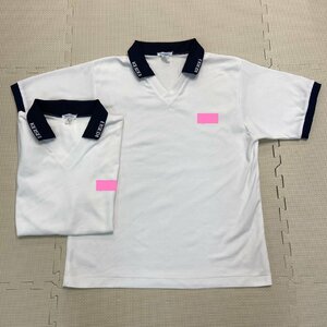 (A)YJ037 ( used ) Aichi prefecture Aichi .. high school polo-shirt 2 point set / designation goods /Meitetsu/LL/ jersey / short sleeves /tore shirt / white × navy blue / high school student / gym uniform / gym uniform 