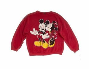 90’s 米国製 MADE IN USA DISNEY MICKEY UNLIMITED JERRY LEIGH スウェット ミッキー & ミニー 赤 サイズXL [e9-0012]
