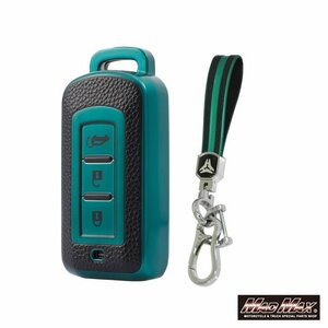  MMC exclusive use leather style TYPE A 3 button type TPU soft smart key case green / Outlander Eclipse Cross [ mail service postage 200 jpy ]