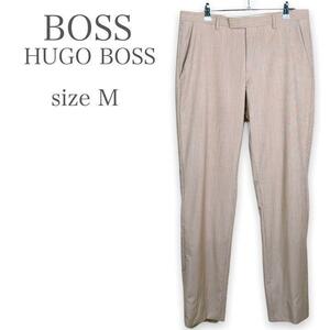 M1103★HUGO BOSS　ヒューゴボス　ブルガリ製　高級　定番　人気　脚長効果　カジュアル　ストライプ　スラックスパンツ　ベージュ　M