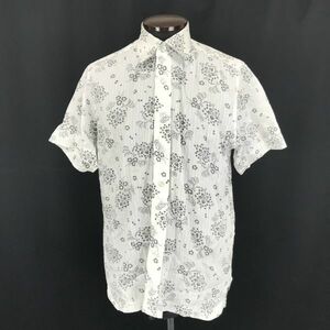  Benetton * short sleeves shirt [ men's M/ white × gray / floral print ]UNITED COLORS OF BENETTON*BG782