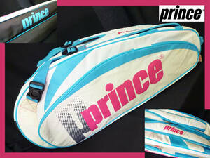 Prince プリンス テニス ラケットバッグ 6本収納可 バドミントン シューズスペース サイドポケット有 可動式バックル 軽量 白ピンク黒 ②