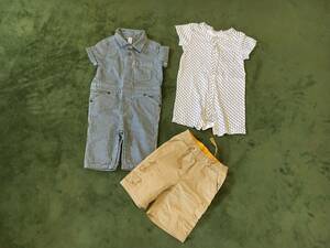 子供服 baby GAP 3点セット 12-18 months 80cm カバーオール ロンパース ボディーオール つなぎ ハーフパンツ 短パン 幼児 まとめ売り