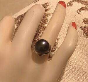 素敵な大粒本真珠のボリューム感で楽しめます♪珍しい天然ブラックパール指輪♪6月の誕生石♪サイズ:9-20