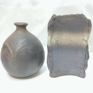 【現状保管品/CSH】陶器 フラワーベース 花瓶インテリア 置物 一輪 工芸 2個セット HA0809