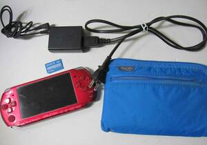 【SONY】PSP本体 PSP-3000 本体 レッド+ACアダプタ+メモリースティック+ソフトケース / 動作確認済