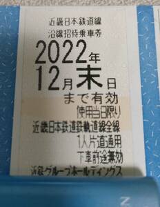 ２枚セット　近鉄　乗車券　株主優待乗車券　2022年12月末まで有効　近鉄日本鉄道　近鉄電車