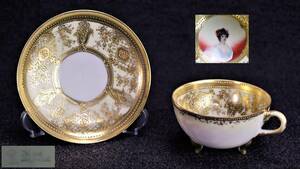 [B.] Old Noritake Noritake portrait woman . cup & saucer gold paint 