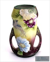 【美品】　オールドノリタケ Noritake 花瓶　盛上げ　鳥と花_画像1