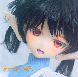 ーsuzune cafeー【難あり】ボークスDDH-10 カスタムヘッド セミホワイト肌+ウィッグ+アイ3種+エルフ耳