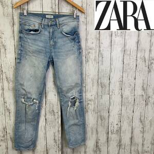 ZARA WOMAN PREMIUM DENIM COLLECTION★ザラ ウーマン プレミアムデニムコレクション★クラッシュダメージ加工デニム★サイズ36　6-116