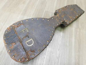  real antique leather mandolin case studs wooden case Europe antique /K243