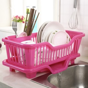 即決!新品!水切り かご ピンク 赤 ホルダー キッチン シンク　洗い物 乾燥 ラック 皿 食器 箸 はし スプーン