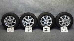 95 社外 アルミホイール STYLE PRASINO 13インチ 4穴 PCD100 4J 4本セット 1台分 タイヤ付 GOODYEAR EfficientGrip ECO EG01 145/80R13 75S