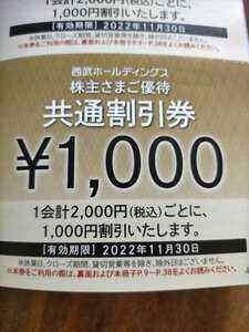 15枚セット（15000円分）　西武　株主優待券 共通割引券　有効期限2022年11月30日