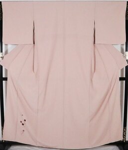 訪問着 袷 高級化繊 極薄小豆色 刺繍 桜 紅葉 松葉 Lサイズ A4949 新品 夏着物 激安 アウトレット 送料無料