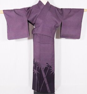 結城紬 単衣 訪問着 竹笹 紫 Mサイズ ki19280 新品 日本製 着物 レディース 6月 9月 10月 シーズン 送料無料