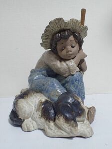 豊TJ6-778/1J◎LLADRO リヤドロ フィギュリン 犬を連れた男の子 2208 陶器 置物 陶器人形 少年 ◎