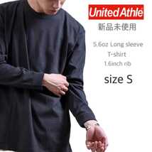 新品未使用 ユナイテッドアスレ 5.6oz リブ付 ロンT ブラック S United Athle 501101_画像1