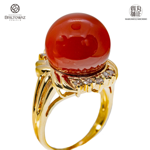 K14 Кольцо с коралловым бриллиантом кольцо кольцо 14,64 мм № 15 12,3 г желтого золота -без бесплатная доставка (M210121)