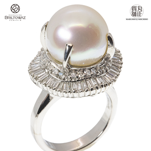 Pt900 ring pearl 13.2mm White Butterfly south . pearl diamond ring 12 number 17.8g lady's jewelry free shipping (573814)