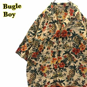 Bugle Boy アロハシャツ　半袖シャツ　オープンカラー　総柄　花柄　パイナップル　メンズ　サイズ不明　【AY0657】