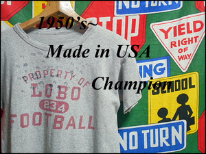 ★4列染み込みプリント★Made in USA製アメリカ製ChampionビンテージカレッジTシャツ50s60s50年代60年代杢霜降りグレランタグランナーズXL