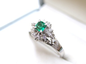 Pt900 E0.17ct D0.11ct 12.5 number emerald diamond ring free shipping /R2976