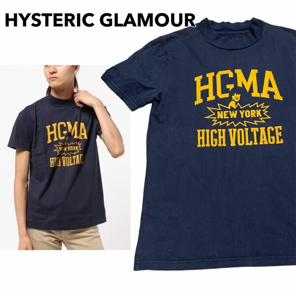 HYSTERIC GLAMOUR HIGH VOLTAGE NY pt ヒステリックグラマー モックネック Tシャツ 半袖 メンズ レディース ネイビー